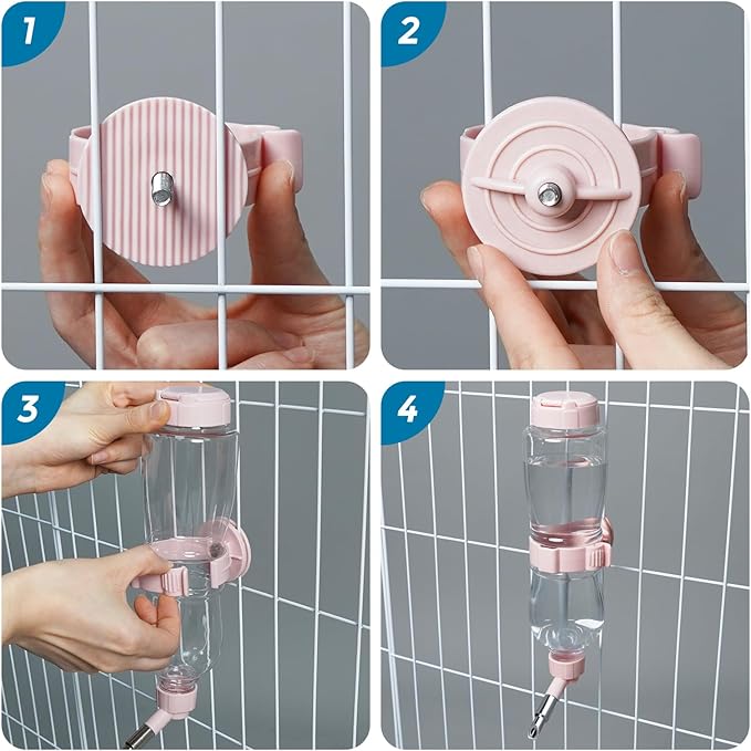 VANNON 17oz Small Animal Water Dispenser for Crate, Parrots Water Bottle for Cage, Chewproof Pet Water Bottle for Rabbits, Guinea Pigs, Ferrets, Chinchillas and Other Small Rodents, Top Fill, Pink