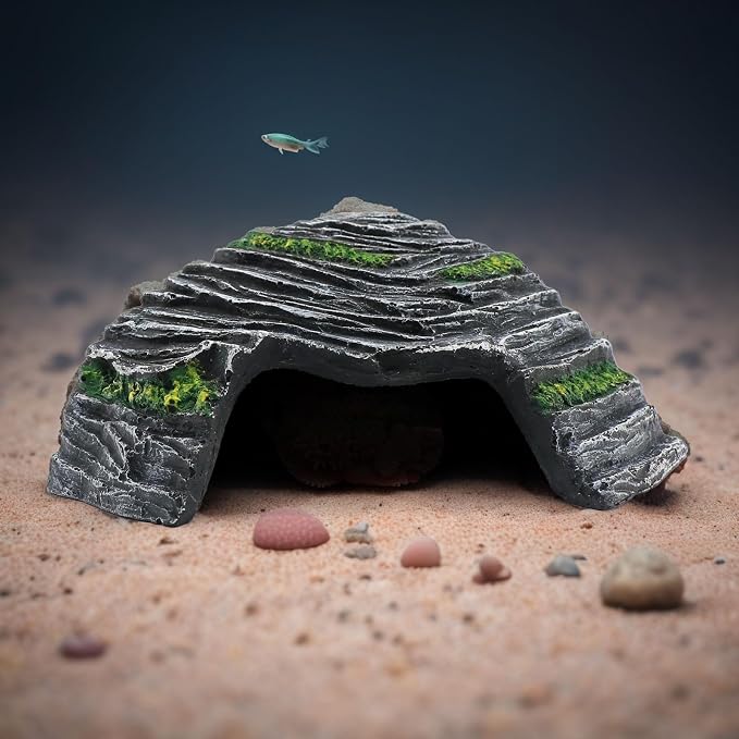 Small Turtle Basking Platform Climbing Ramp Shale Scape Step Ledge, Reptile Cave Hideout Aquarium Tank Accessories Decorations, Great for Reptiles, Amphibians, Leopard Gecko, Frogs