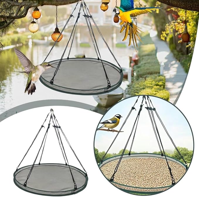 Bird Seed Catcher Tray for Hanging Bird Feeder, Large Outdoor Platform Tray with Adjustable Hanging Hoop, Deep Birdseed Holder for Hummingbird and Bee Feeders in Garden, Lawn, Backyard (M)