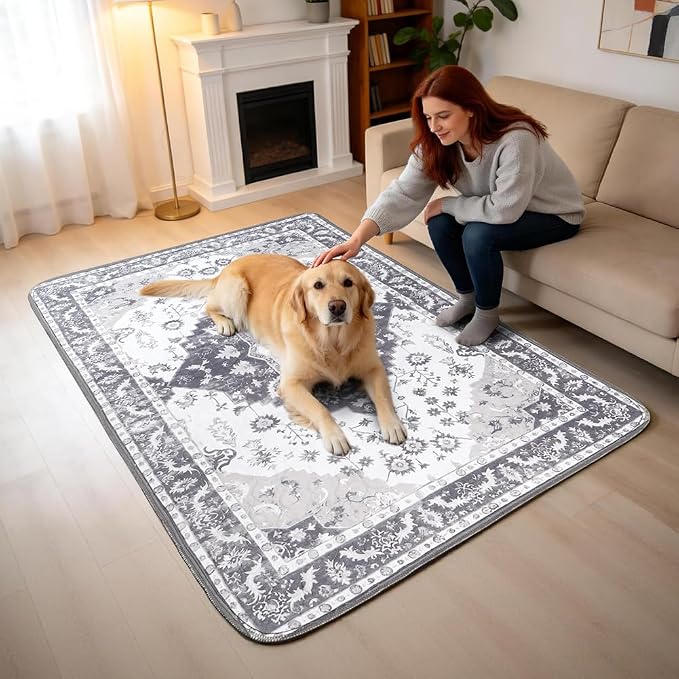 Washable Pee Pads for Dogs, 2 Pack Reusable Puppy Training Pads 24"x18" Super Absorbent Waterproof Dog Training Pads, Non-Slip Potty Pads, Whelping Pads Litter Mat Light Grey Medallion