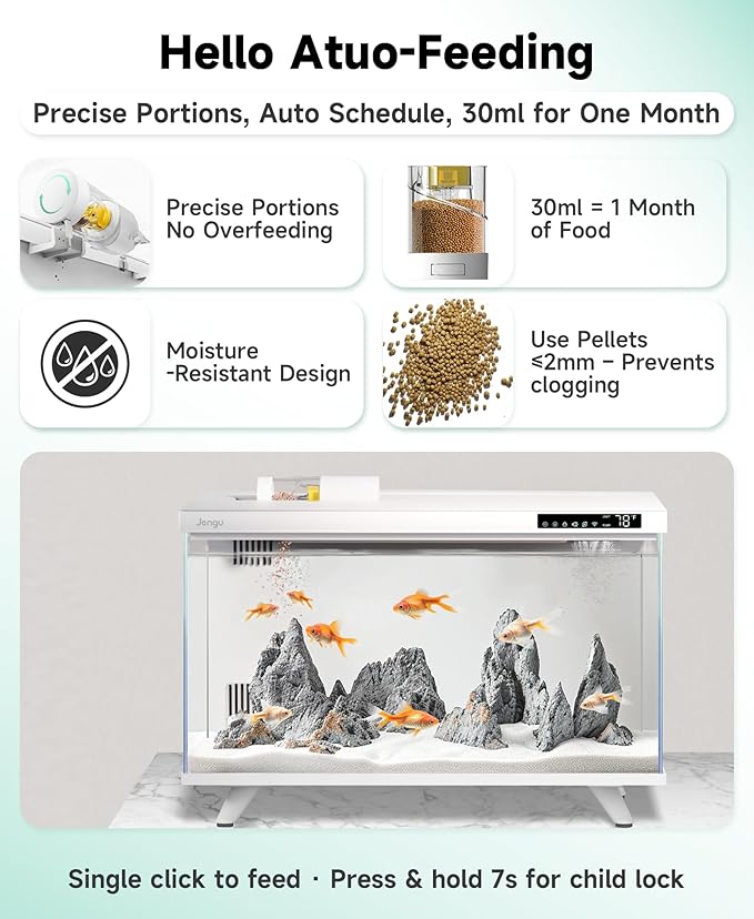 M1 5 Gallon Aquarium Starter Kit, App Control Smart Fish Tank with Filter, Auto Feeder, Quiet Pump, Timer Light, Temp Display, Crystal-Clear Glass Desktop Betta Tank for Guppy Shrimp, White