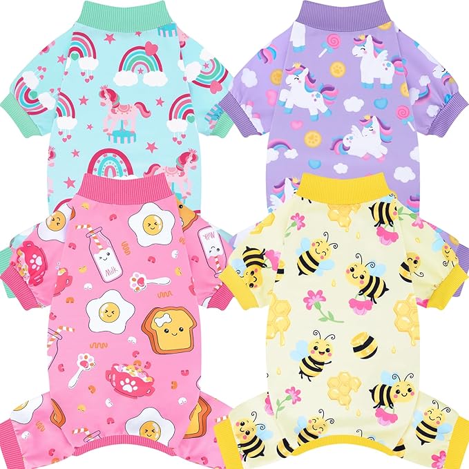 XPUDAC 4 Pack Dog Pajamas, Soft Cute Puppy Clothes, Comfy Dog Pjs Onesie Lightweight Pet Outfit for Small Medium Dogs Girl Boy, L