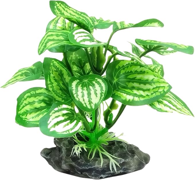 JGbaby Artificial Aquarium Plants,Fish Tank Decorations Betta Leaf Hammock 4in Realistic Silk & Plastic Plants, Hideout Decor for Betta. Goldfish,Reptiles,Small Tanks (Green Type-C)