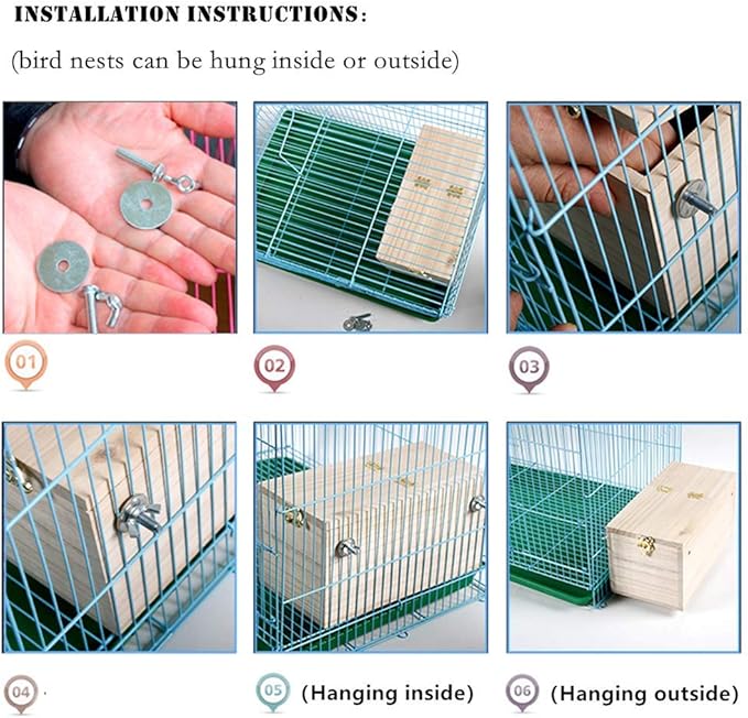 Pine Wood Parakeet Nest Box Bird House Budgie Breeding Mating Box for Lovebirds Cockatiel Parrotlets (XL)