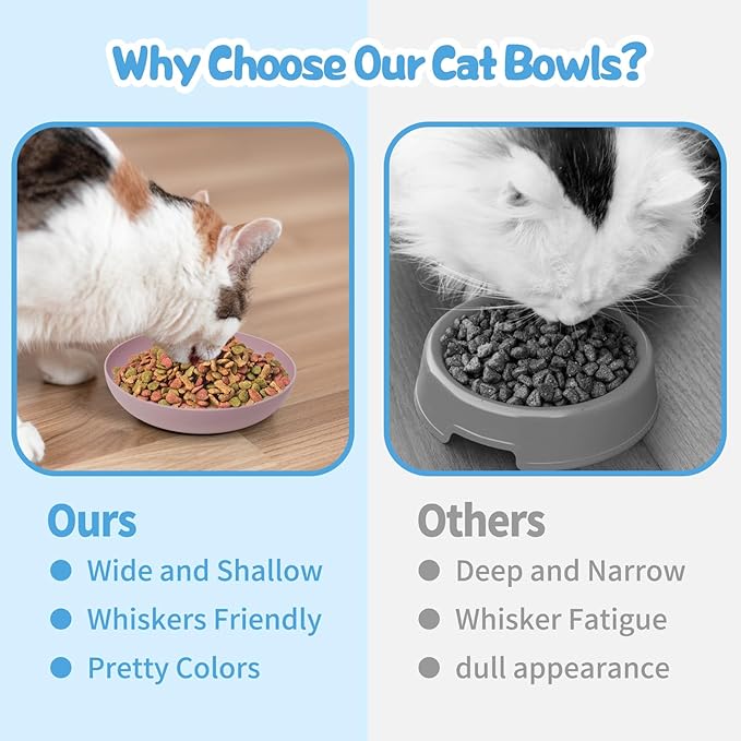 [8 Pack] Cat Dishes Whisker Friendly, Shallow Wide Cat Food and Water Bowl, Durable Wheat Straw Cat Bowls for Indoor Cats