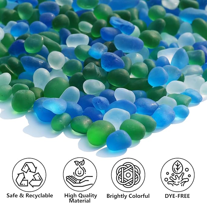 QYGL Sea Glass Stones - 2.9LB/46.4oz Green Mixed Frosted Glass Pebbles | Glass Gemstones Perfect for Aquarium Rocks, Fish Tank Gravel, Vase Fillers, Seaglass DIY Crafts, and Home Decor