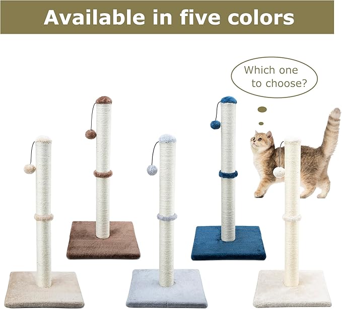 Dimaka 34" Height Tall Cat Scratching Post, Claw Scratcher with Sisal Rope and Covered with Soft Smooth Plush, Vertical Scratch [Full Strectch] (Light Brown, 34 inches for Large Cats)