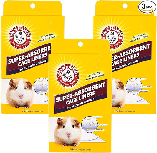 Arm & Hammer Super Absorbent Cage Liners for Guinea Pigs, Hamsters, Rabbits & Small Animals, Odor Control Cage Tray Liners for Wire or Mesh Grate Cages, Trim to Fit, 7 Count - 3 Pack
