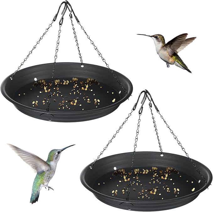 Briwooody 2 Sets 12.8'' Bird Seed Catcher Tray Platform Bird Feeder Large Hanging Tray Fits Most Feeders Catches Most Falling Seed and Husk Outdoor Yard Garden Backyard for Attracting Birds, Black