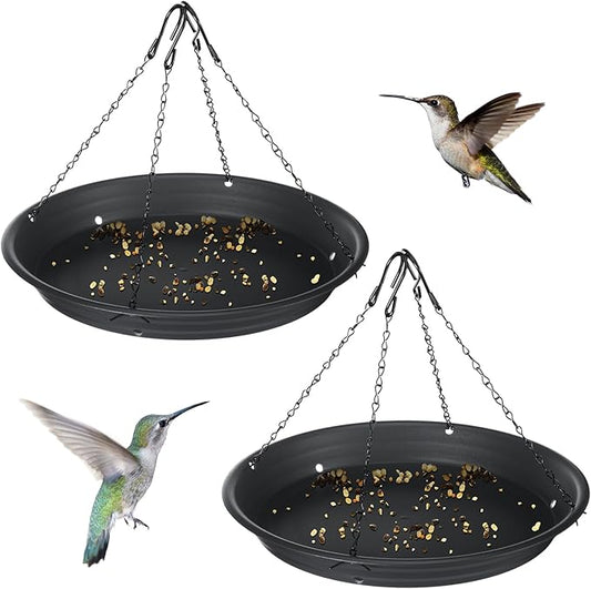 Briwooody 2 Sets 12.8'' Bird Seed Catcher Tray Platform Bird Feeder Large Hanging Tray Fits Most Feeders Catches Most Falling Seed and Husk Outdoor Yard Garden Backyard for Attracting Birds, Black