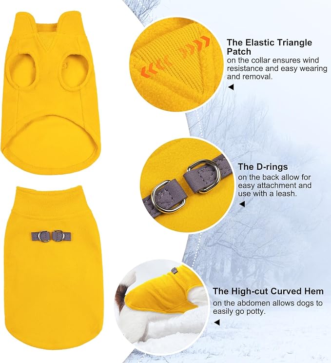 BEAUTYZOO Dog Fleece Vest Sweater Winter Jacket for Small and Medium Dogs with D-Ring Leash Cold Weather Coat Hoodie for XS S M Dogs Boy or Girls, Yellow S