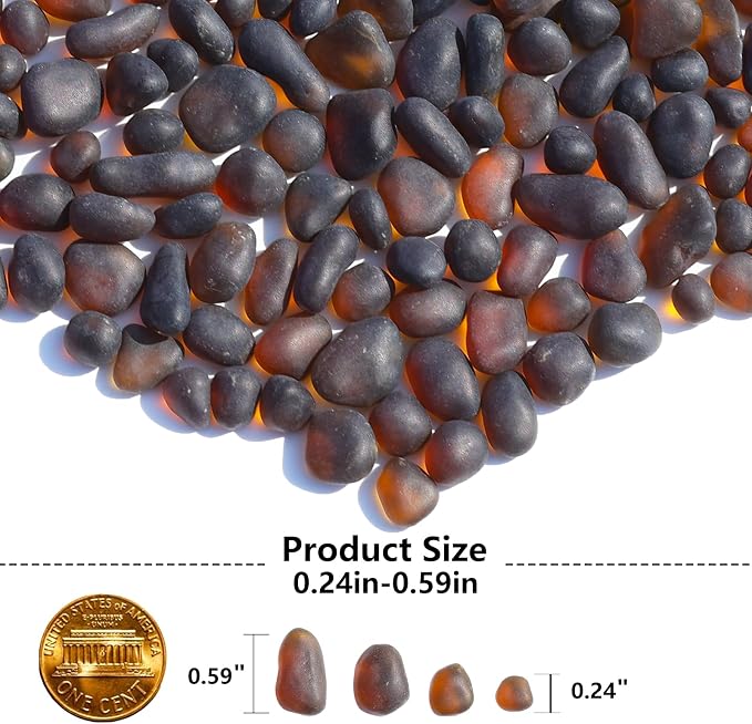 QYGL Sea Glass Stones - 2.9LB/46.4oz Brown Frosted Glass Pebbles | Glass Gemstones Perfect for Aquarium Rocks, Fish Tank Gravel, Vase Fillers, Seaglass DIY Crafts, and Home Decor