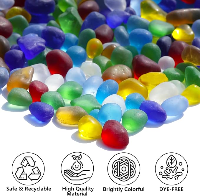 QYGL Sea Glass Stones - 2.9LB/46.4oz Colorful Frosted Glass Pebbles | Glass Gemstones Perfect for Aquarium Rocks, Fish Tank Gravel, Vase Fillers, Seaglass DIY Crafts, and Home Decor