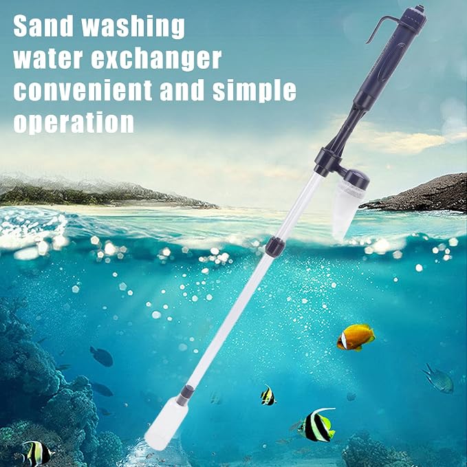 Electric Aquarium Vacuum Cleaner, Fish Tank Gravel Cleaner with Spiral Impeller, Battery Powered Siphon for Water Changing, Includes Filter Bag and Telescopic Tubes for Freshwater