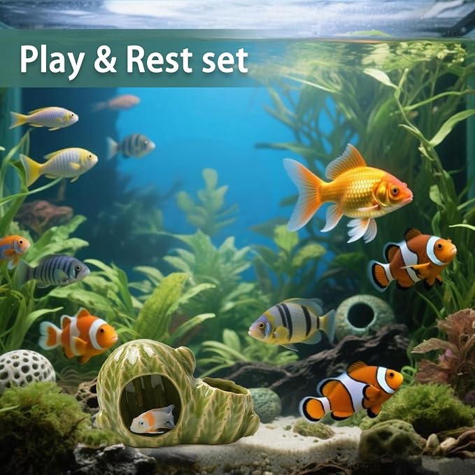 Green Aquarium Decor Ceramic Western Cactus Betta Fish Tank Cave | Smooth-Surface Safe for Fish Hiding & Breeding, Easy-Clean, No Assembly, for Play & Rest,Fits 2.5-5 Gallon Fish Tanks