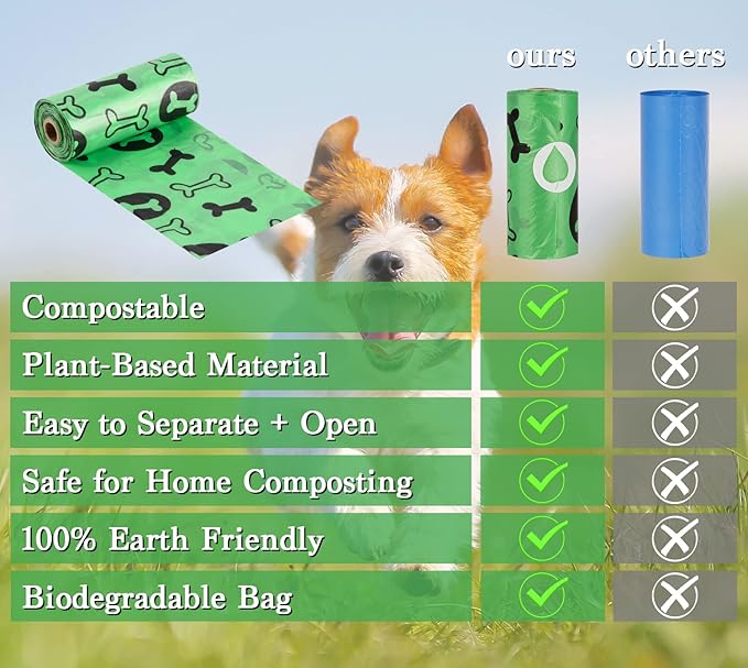 WDFAACK Biodegradable Dog Poo Bags with Holder-240 Large Poop Bags, Corn Starch Blended Compostable Poo Bag, Extra Thick Strong Leak Proof Poop Waste Bag for Dogs (Green)