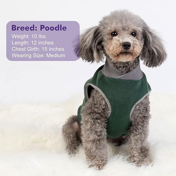 cyeollo 2 Pack Dog Sweaters Stretchy Fleece Sweatshirt with Reflective Stripe Pullover Stretchable Sweater Dog Clothes for Small Puppy Dogs, Green & Grey S