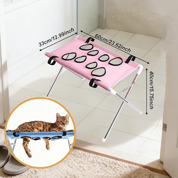 Pet Grooming Hammock Harness for Cats Small Dogs Dog Grooming Sling Stand with Frame Mesh Polyester Quick Eight Hole Design Suitable for Bathin, Pink