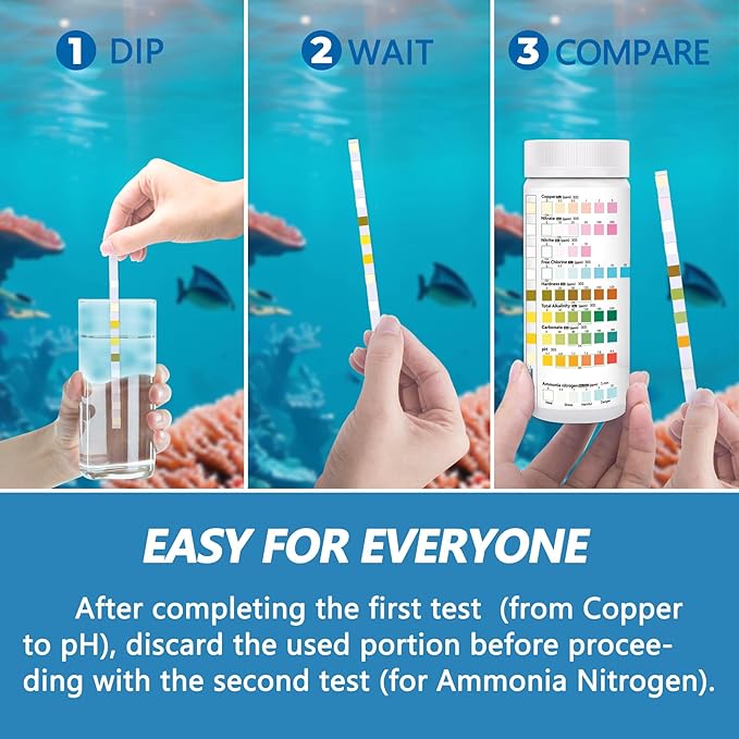 Aquarium Test Strips for Fish Tank: 9 in 1 Aquarium Ammonia Test Strips for Fish Tank - 125 Counts Aquarium Water Test Kit Testing Ammonia Nitrogen, Copper, pH and More
