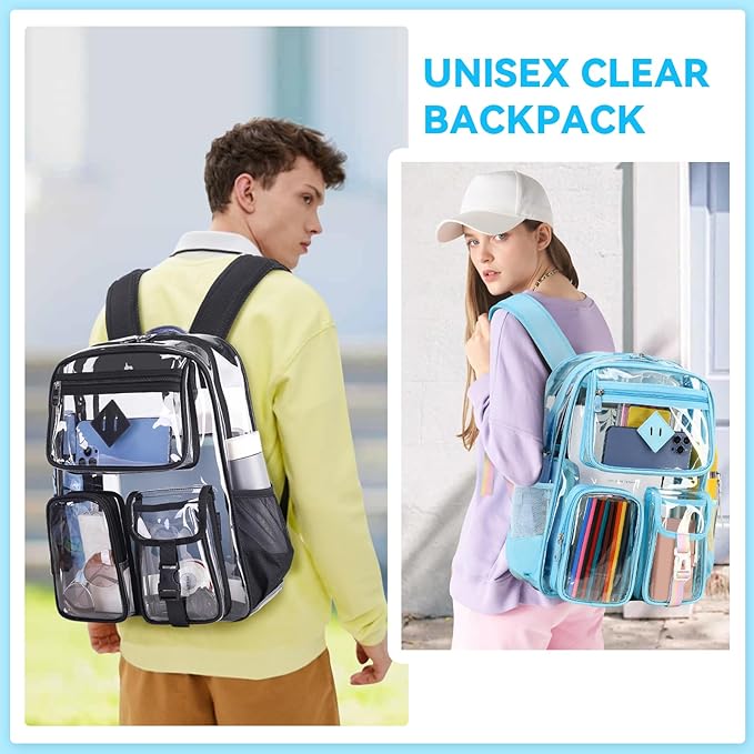 PIG PIG GIRL Clear Backpack for School,Heavy Duty PVC Transparent Bookbag for Girls Stadium Approved See Through Backpack