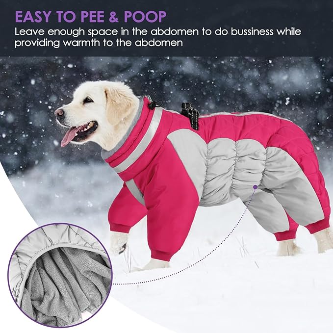Full Body Dog Coat - Warm Fleece Jacket for Small Dogs, Turtleneck Winter Coats with Harness, Reflective Dog Snowsuit Windproof Puffer Jackets with Legs for Chihuahua, Yorkie, Hot Pink XS