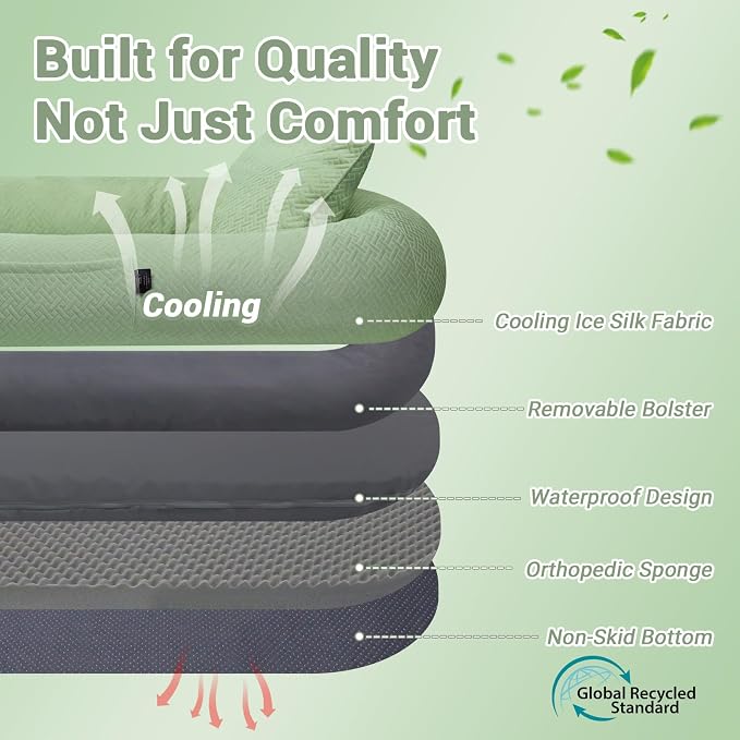 WROS Cooling Human Dog Bed for Summer, Breathable Washable Floor Lounger for People & Pets, 72"x41"x12", Pale Green, Pet Bed for Hot Weather Relaxing