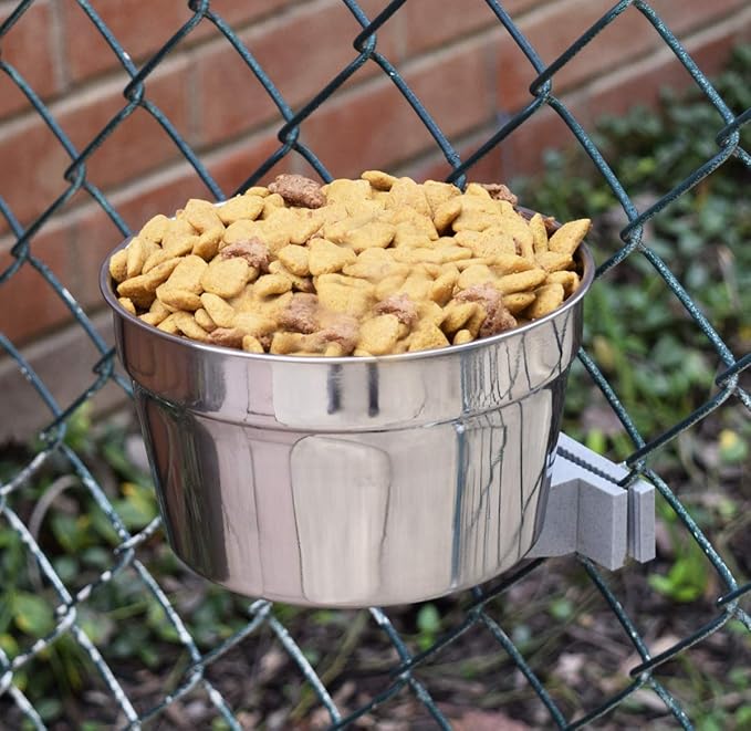 Lixit® Stainless Steel Kennel Food or Water Bowl - Non Spill Hanging Removable Crate Bowls - Carrier Cage Dish for Dogs or Cats for Feeding and Drinking (Stainless Steel, 10 Ounce)