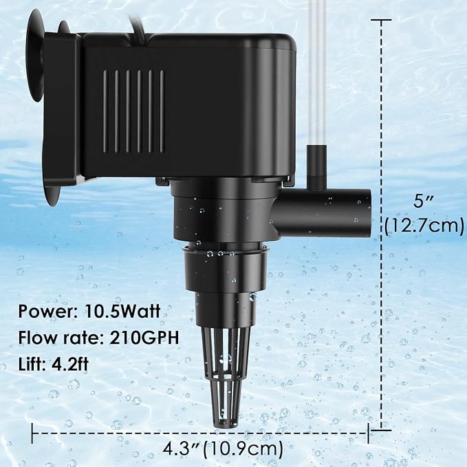 AquaMiracle Aquarium Powerhead Pump Circulating Water Pump 210 GPH for 40-60 Gallon Aquariums with Aerating Features