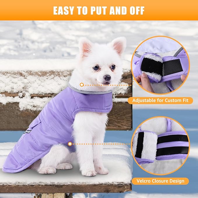 iBuddy Dog Winter Coat for Medium Dogs, Easy on Dog Fleece Snow Coat Velcro Waterproof Pet Puffer Jacket with Harness Hole Adjustable Reflective Quilted Pet Cold Weather Vest Wind-poof for Girl Female