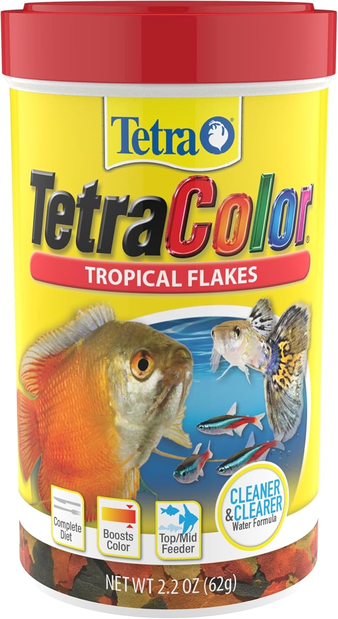 Tetra TetraColor Tropical Flakes Color Boosting Fish Food, 2.2 oz | For Mid & Bottom-Feeding Tropical Fish, Supports Immune System & Reduces Stress, Clean & Clear Water Formula, Feed Daily