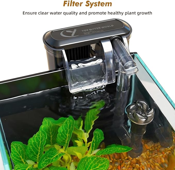 Rise Torrent Glass Fish Tank, 1.78 Gallon Betta Fish Tank Aquarium Starter Kit with Filter and Light, Small Desktop Aquarium Kit for Betta, Goldfish, Small Fish or shrimg