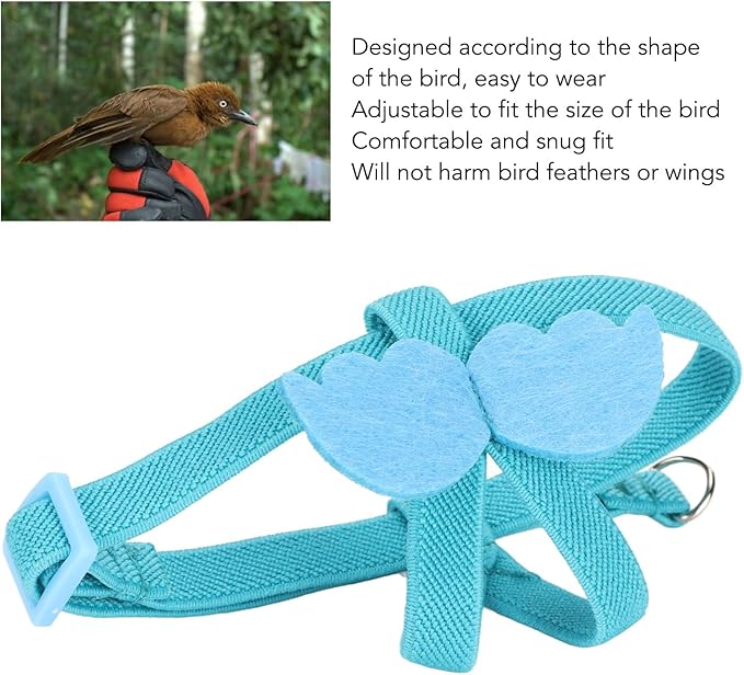 PerGar Parrot Bird Harness Leash, Adjustable Nylon Anti Bite Flying Training Rope, Pet Outdoor Traction Lead, Blue, S
