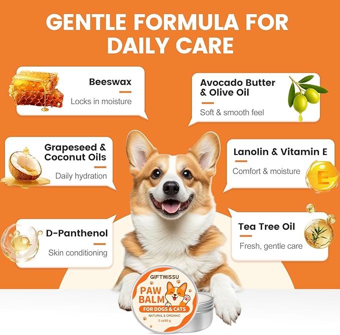 Dog Paw Balm for Dogs & Cats – Natural Paw Care with Avocado Butter & Plant Oils, Soother for Dry, Cracked Pads, Pet Paw Care Cream Dog Nose Balm, 2 oz
