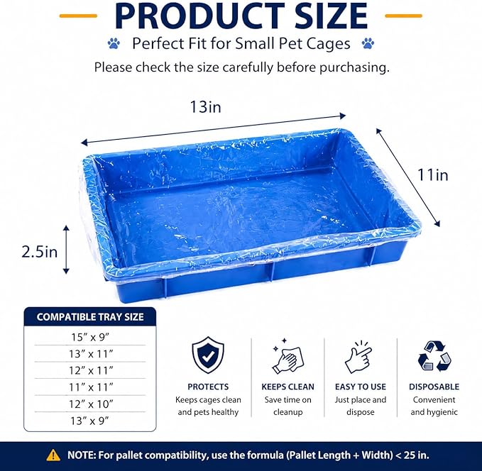 Disposable Small Animal Cage Liners – Pack of 100 Waterproof Plastic Sheets, 3-Second Quick Clean, for Rabbits, Guinea Pigs, Hamsters, Chinchillas, Hedgehogs & Birds | Pet Tray & Litter Box