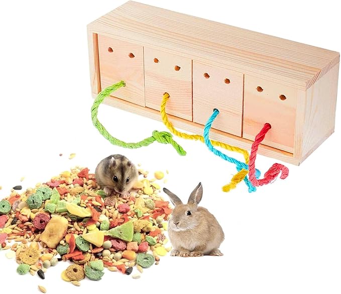 YeeBeny Wooden Small Animals Enrichment Foraging Toy, Interactive Hide Treats Puzzle Snuffle Game, for Rabbit, Hamster, Guinea Pig, Chinchilla, Bunny and Other Small Rodent Pets, Feeder Training Toys