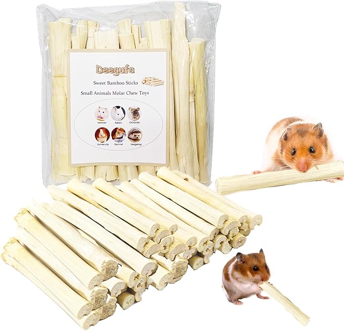 200g Bamboo Chew Sticks for Rabbits, Natural Sweet Bamboo Chew Toys for Bunny, Chinchilla, Hamster, Guinea Pig, Squirrel, Molar Treats Snacks Small Animal Chew Teeth Grinding Toys
