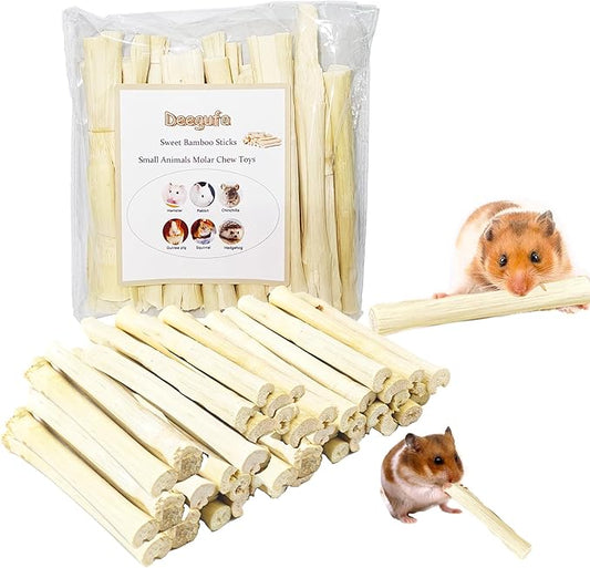 200g Bamboo Chew Sticks for Rabbits, Natural Sweet Bamboo Chew Toys for Bunny, Chinchilla, Hamster, Guinea Pig, Squirrel, Molar Treats Snacks Small Animal Chew Teeth Grinding Toys