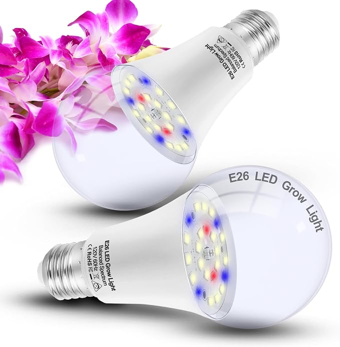 Full Spectrum Led Indoor Plant Grow Light Bulbs E26 A19 10W,2PCS | Plant Growing Lamp with Balanced 5000K White Blue Red Yellow for Indoor Seeds Greens Laboratory Greenhouse Garden Hydroponic