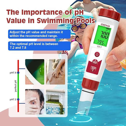 pH Meter Chlorine Tester Digital 7 in 1 Pool Water Tester Kit | Salinity Tester for Saltwater Aquarium, ORP Meter for Hydroponics Drinking Water, Pool Water Tester,pH Chlorine for Pool Spa