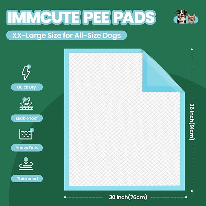 IMMCUTE 50 Pack Dog Pee Pads, 30"x36" Great Value Puppy Pads XL, Pee Pads for Dogs Extra Large, Wee Wee Pads for Potty Training, Disposable Doggie Pads Super Absorbent & Leak-Proof