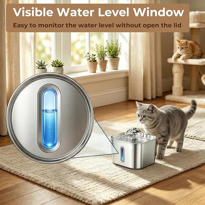 Wonder Creature Cat Water Fountain Stainless Steel, 74oz/2.2L Ultra-Quiet Cat Drinking Fountain, Easy to Clean, Indoor Water Dountain for Cats, Kittens, Small Dogs