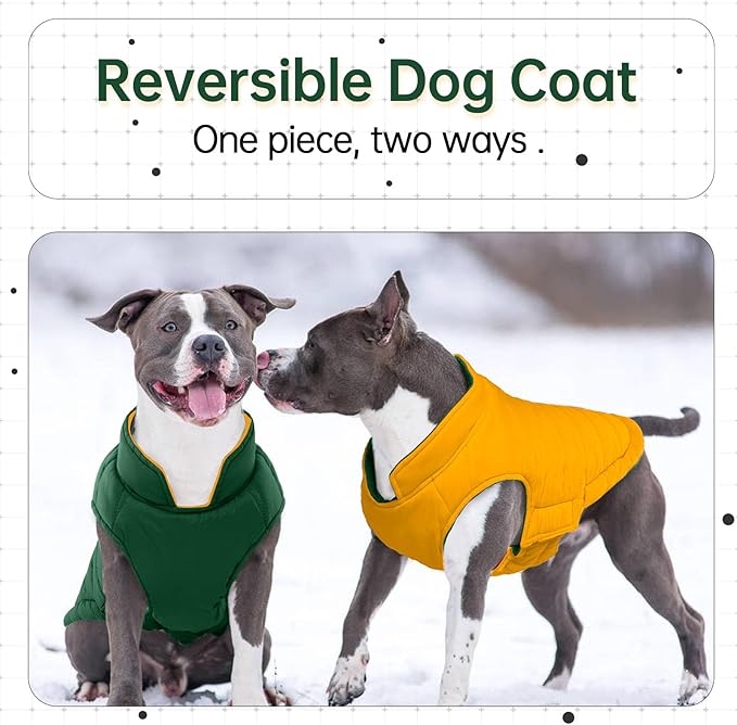 Lelepet Reversible Dog Coat Waterproof Dog Jacket Windproof Puffer Vest for Winter Warm Lightweight Coats for Large Dogs Adjustbale Hook & Loop Pet Apparel with Leash Hole, Golden Retriever, 3XL