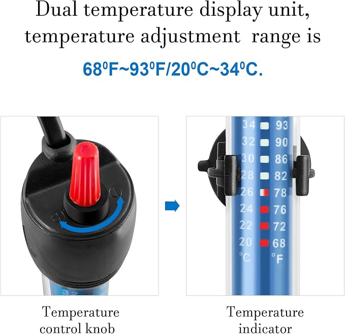 50W 100W 300W Submersible Aquarium Heater, Adjustable Glass Water Heater for 5 – 70 Gallon Fish and Turtle Tank (100W)