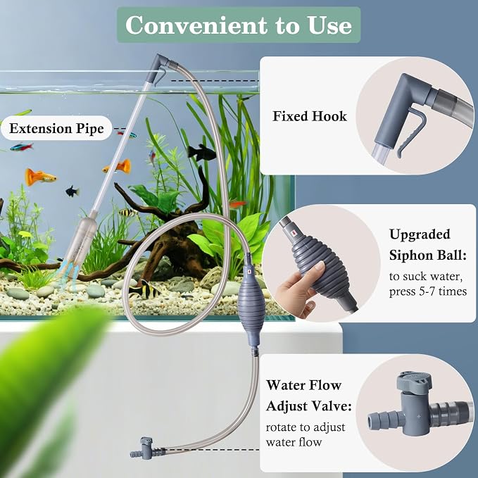 AOZU 3-in-1 Aquarium Vacuum Gravel Cleaner, Adjustable Fish Tank Siphon Cleaner, Aquarium Water Changer and Sand Washer Kit with Hand Siphon Hose & Extension Tube