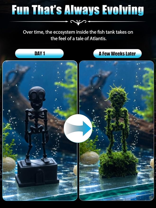 Dancing Skeleton Aquarium Bubbler, Halloween Fish Tank Decor(Black) | Adjustable airflow with 1m hose & valve. Safe resin, for freshwater/saltwater tanks. Air pump not included.