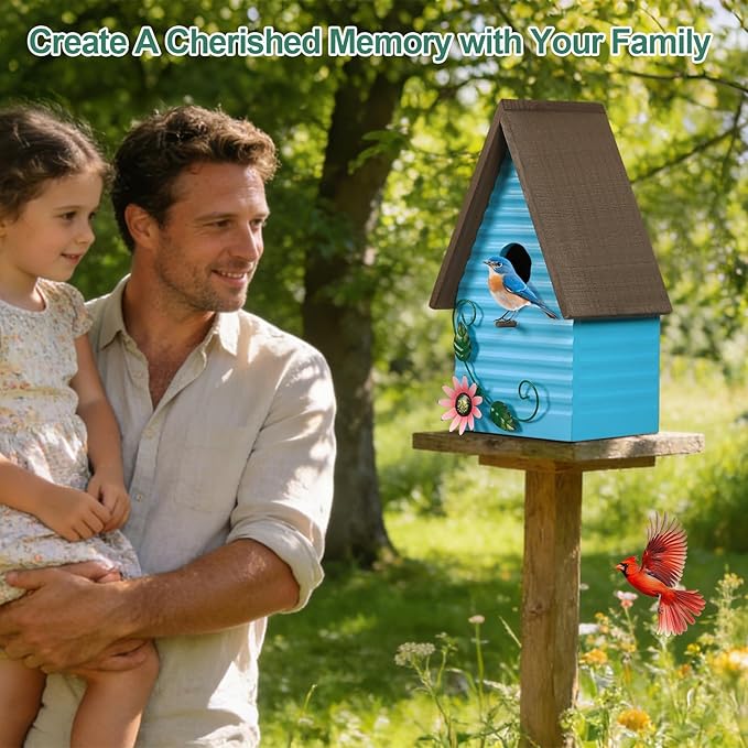 Bluebird Houses for Outside,Blue Bird Houses for Outdoors,Hanging Birdhouses for Outdoors,Wooden Hummingbird House for Outside,Country Style Bird Nest Box,Yard Decorative Gift for Bird Lovers