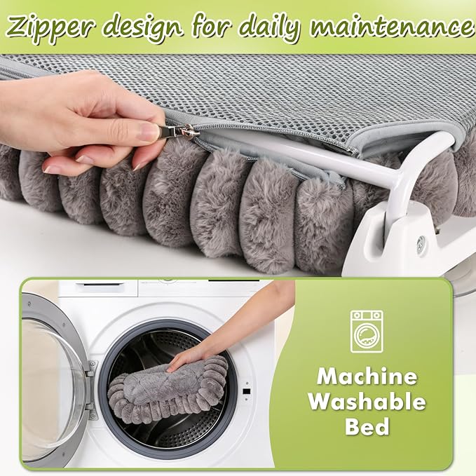 Zoratoo 2PC Cat Window Perch with Bolster Foldable Cat Hammock Cushion Bed for Window with Metal Frame, Cloud-Cuddle Cordless Window Resting Seat for Indoor Cats (Cushion Bed, Gray-M)