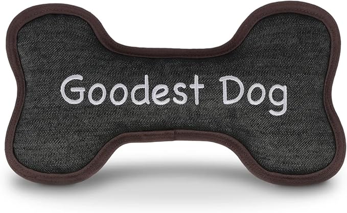 P.L.A.Y. Stuffed Dog Toys, ECO Bones - Extra Durable Squeaker Chew Toy, Great for Teething Puppies & Small, Medium, Large Dog Breeds - Machine Washable, Recycled Materials (Urban Denim, Medium)