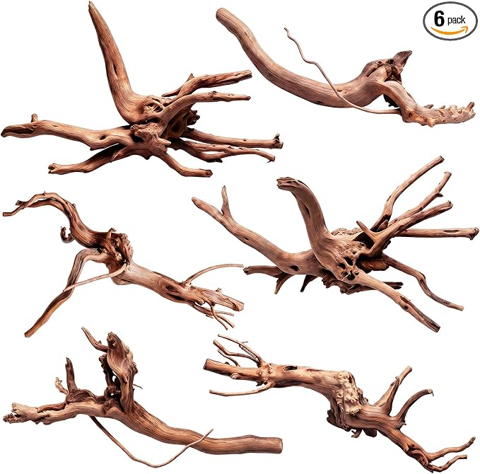 Yookeer 6 Pcs Natural Driftwood for Aquarium 6-10 Inches Driftwood Assorted Shapes Reptile Terrarium Decor Drift Wooden Branch for Fish Tank Aquarium Decoration