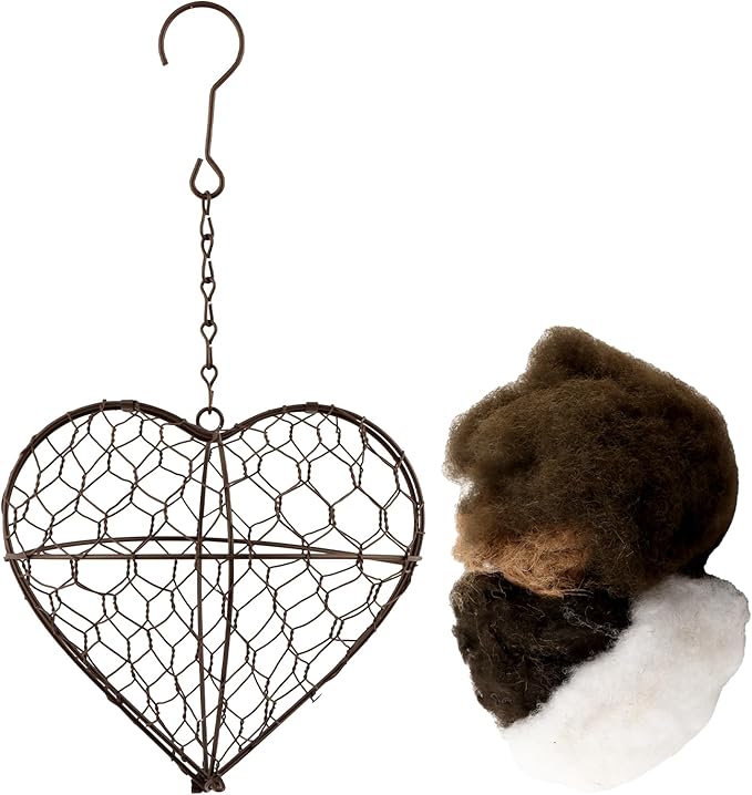 Alpaca Fiber Bird Nesting Heart, Refillable Bird Nesting Material Holder, Hummingbird Houses Nest Boxes for Outdoor Wild Birds Nestings
